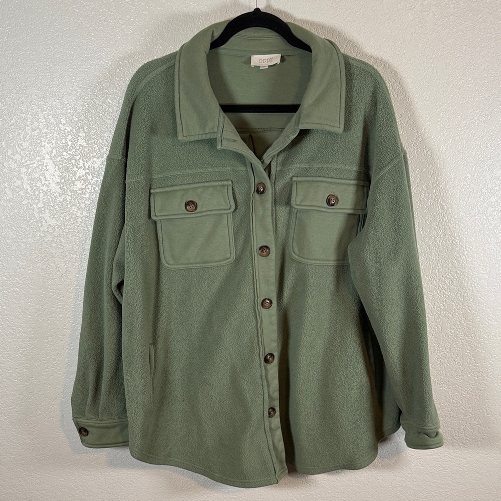 Oddi Green Oversized Reverse Fleece Shacket Over Shirt Size 2XL